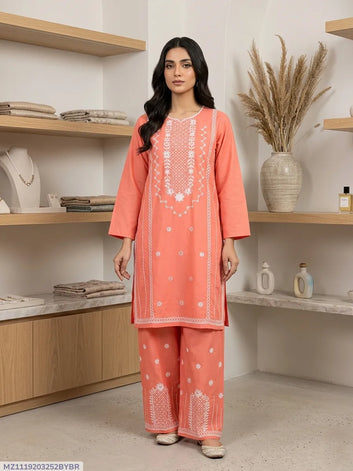 Women Cotton Embroidered 2-Piece Suit Multicolor Party Wear