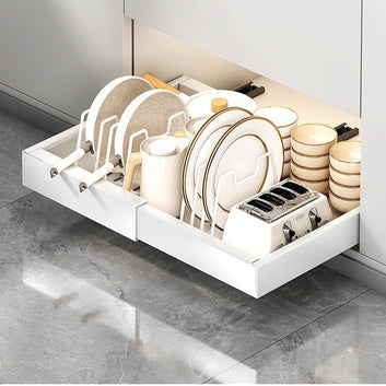 Retractable Cabinet Storage Basket with Guide Rails